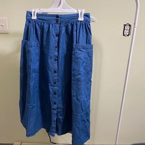 Blue long button down skirt with pockets